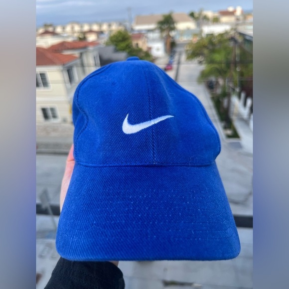 Vintage 90s Nike blue cotton golf tennis cap silver swoosh embroidered preppy - Picture 2 of 10